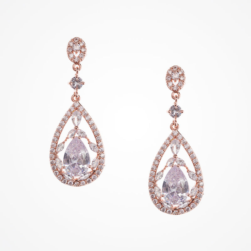 Austen vintage inspired CZ teardrop earrings (rose gold) - Liberty in Love
