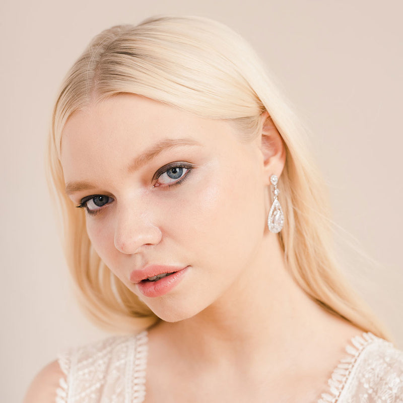 Austen vintage inspired CZ teardrop earrings (silver) - Liberty in Love
