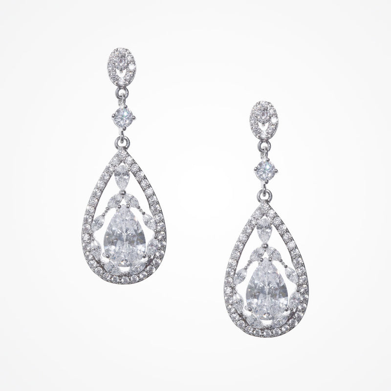 Austen vintage inspired CZ teardrop earrings (silver) - Liberty in Love