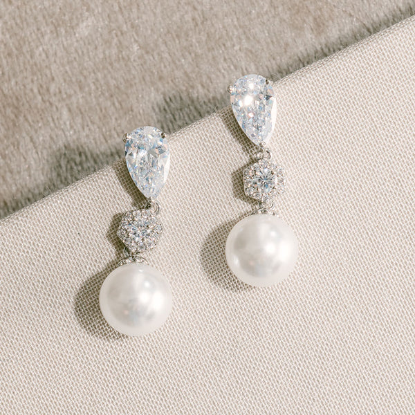 Diamante Pearls And Pink Cubic Zirconia Dangler Earrings – Curio Cottage