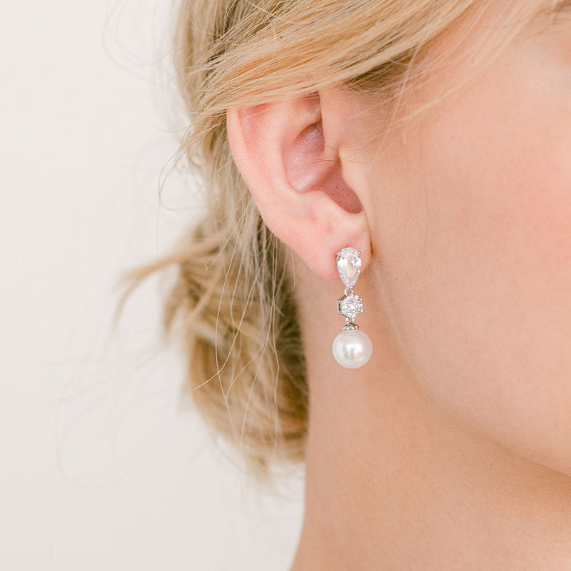Avery crystal and pearl drop earrings - Liberty in Love
