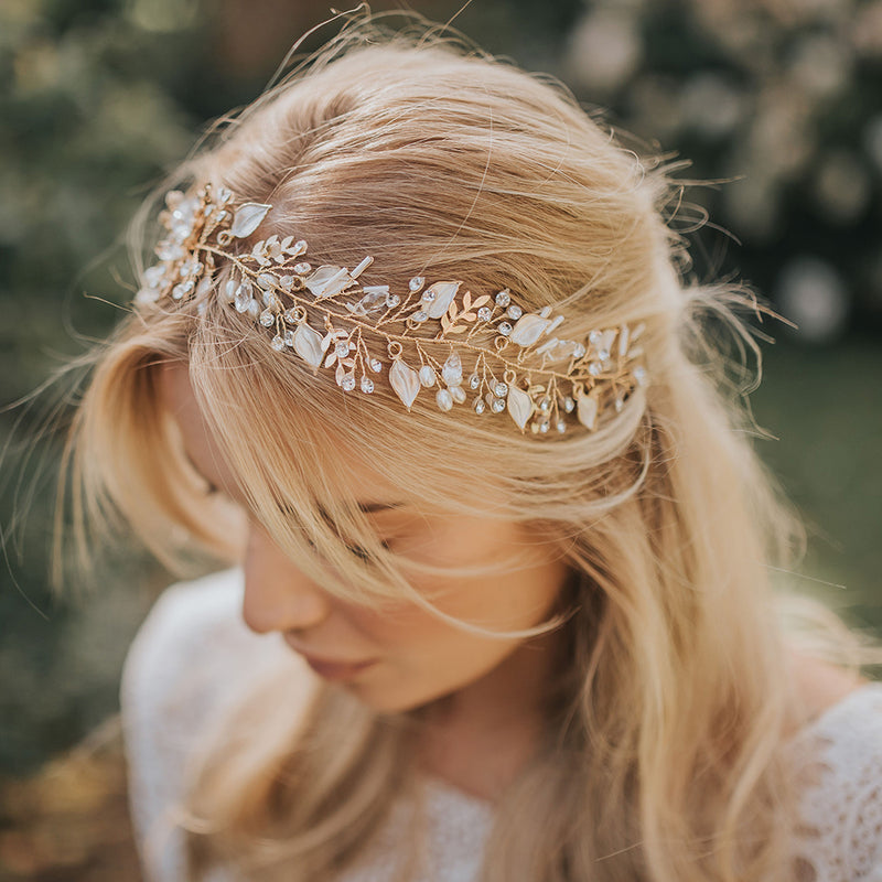 Basia leafy vine with pearl buds and crystals (gold) - Liberty in Love