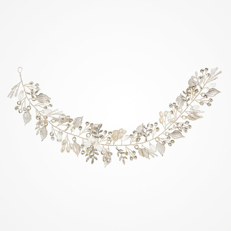 Basia leafy vine with pearl buds and crystals (silver) - Liberty in Love
