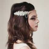Ezme beaded ivory floral lace swagged browband - Liberty in Love