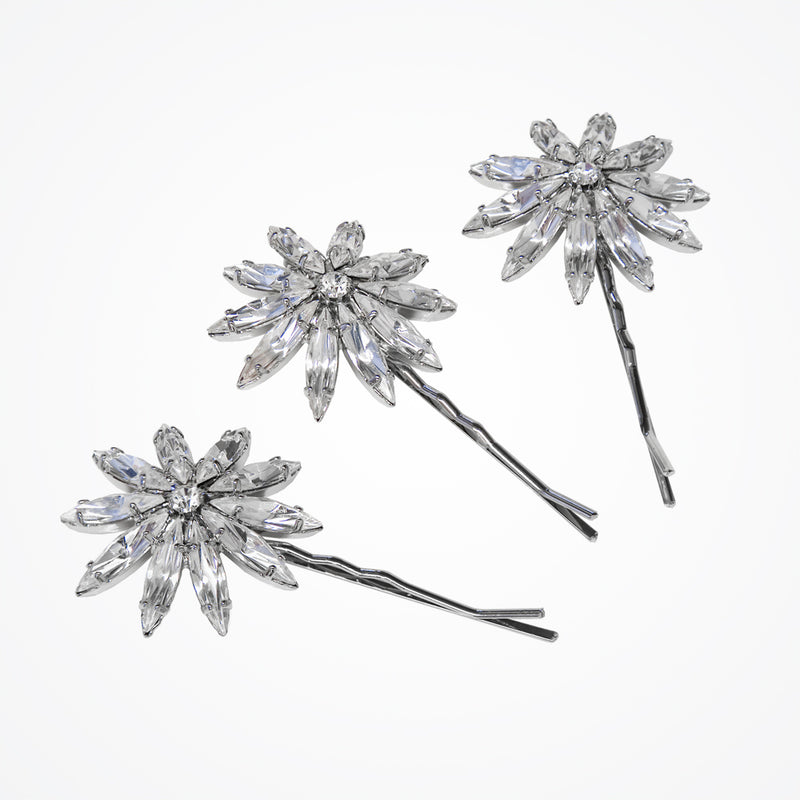Belle du Jour flower hair slides (in clear crystal) - Liberty in Love