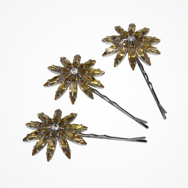Belle du Jour flower hair slides (in golden crystal) - Liberty in Love