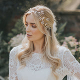 Belle pearl buds and gilded leaves hair vine - Liberty in Love