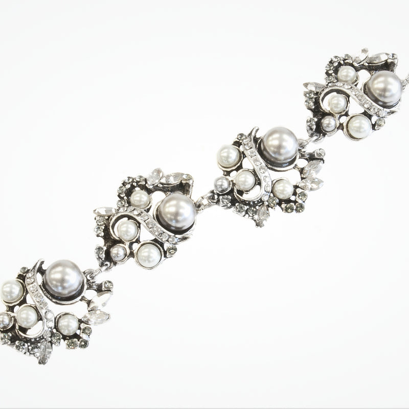 Silver pearl and Swarovski crystal embellished bracelet (BL4090) - Liberty in Love