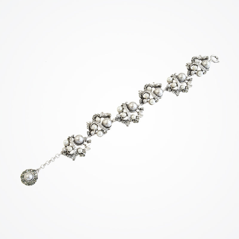 Silver pearl and Swarovski crystal embellished bracelet (BL4090) - Liberty in Love