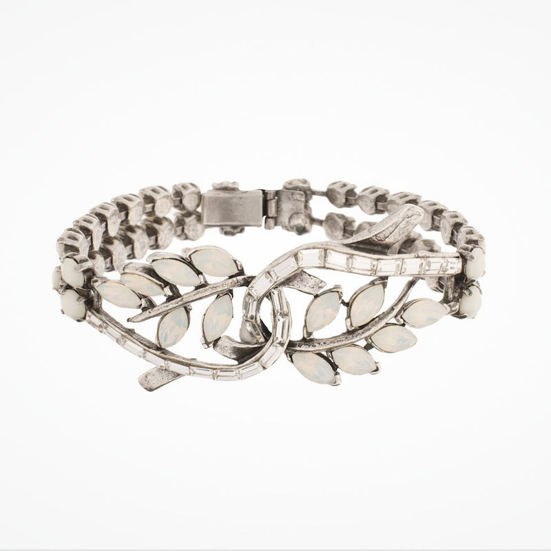 White and opalised resin crystal leaf scroll splay raised pendant strap bracelet (BL4187) - Liberty in Love