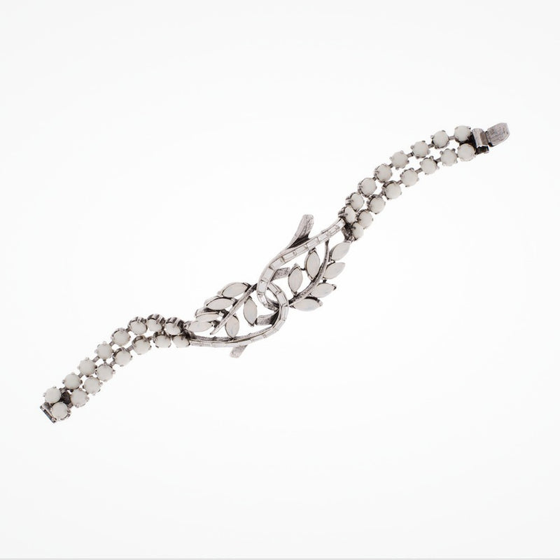White and opalised resin crystal leaf scroll splay raised pendant strap bracelet (BL4187) - Liberty in Love