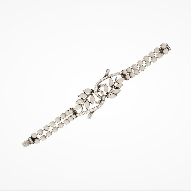 White and opalised resin crystal leaf scroll splay raised pendant strap bracelet (BL4187) - Liberty in Love