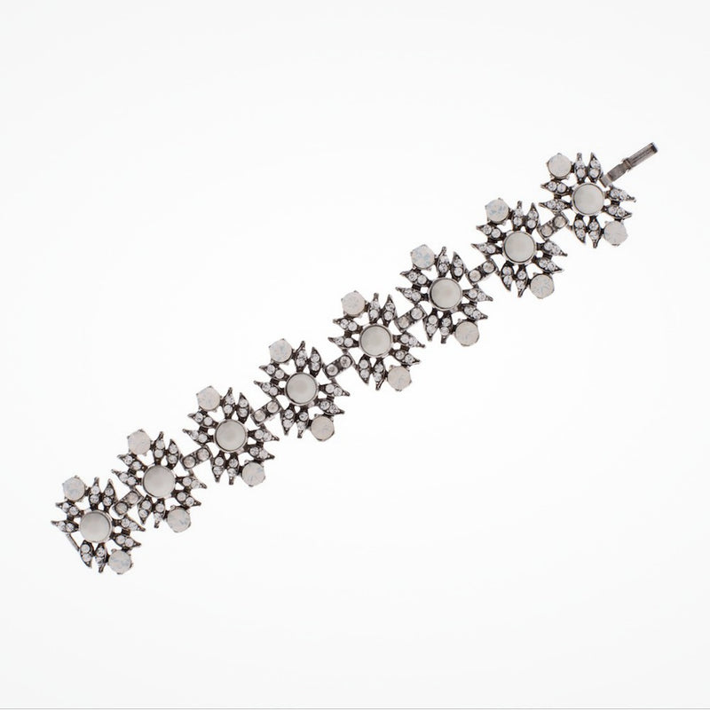 Opalised resin and clear crystal starburst wide strap deco link bracelet (BL4191) - Liberty in Love