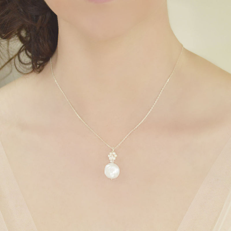 Bliss pearl and Swarovski loop pendant with coin pearl - Liberty in Love