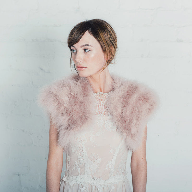 Blush pink feather bridal bolero XS - (size 6-8) - Liberty in Love