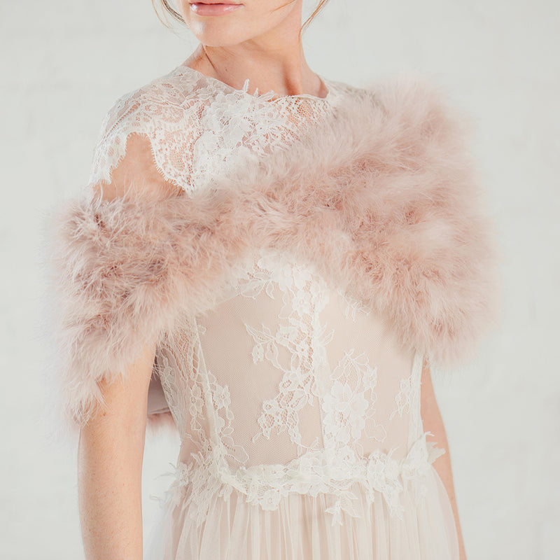 Blush pink feather bridal stole plus (size 16-24) - Liberty in Love