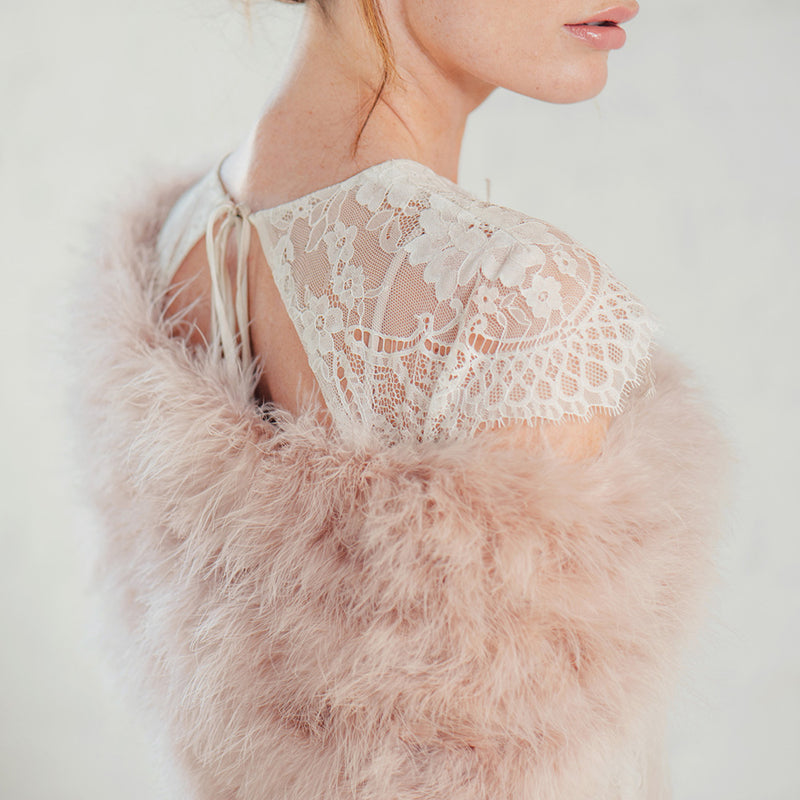 Blush pink feather bridal stole plus (size 16-24) - Liberty in Love