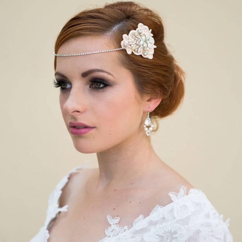 Amabel blush lace swagged browband - Liberty in Love