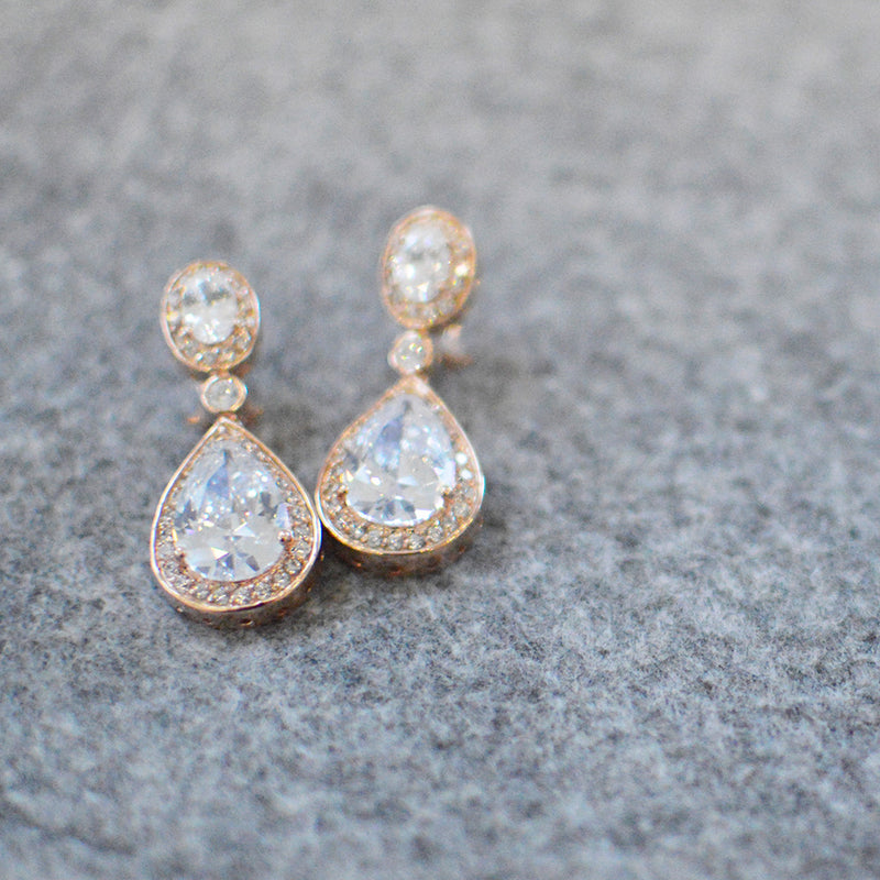 Bond street crystal teardrop earrings (rose gold) - Liberty in Love