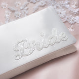 'Bride' glittered letters ivory satin clutch - Liberty in Love