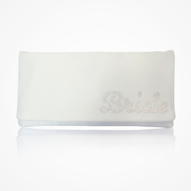 'Bride' glittered letters ivory satin clutch - Liberty in Love