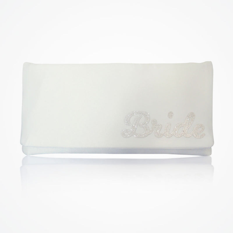 'Bride' glittered letters ivory satin clutch - Liberty in Love
