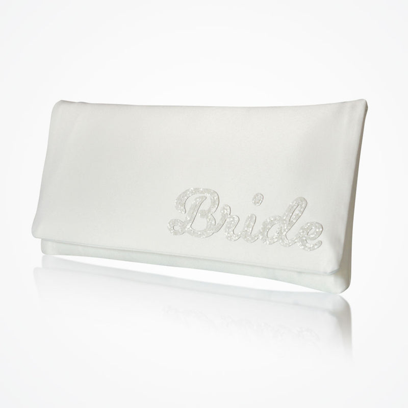 'Bride' glittered letters ivory satin clutch - Liberty in Love