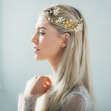 Brooke dainty hand-painted enamel flower crystal gold hair vine - Liberty in Love