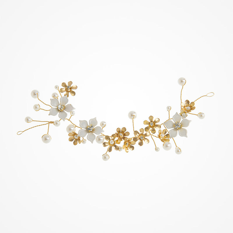 Brooke dainty hand-painted enamel flower crystal gold hair vine - Liberty in Love