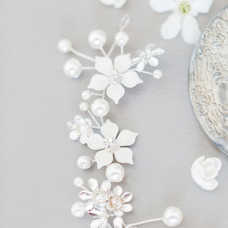 Brooke dainty hand-painted enamel flower crystal hair vine - Liberty in Love
