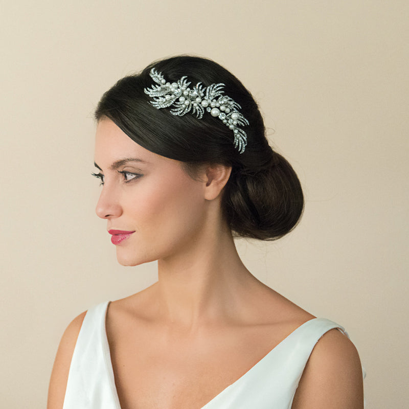 Brooke crystal leaves and pearl blossoms hair comb - Liberty in Love