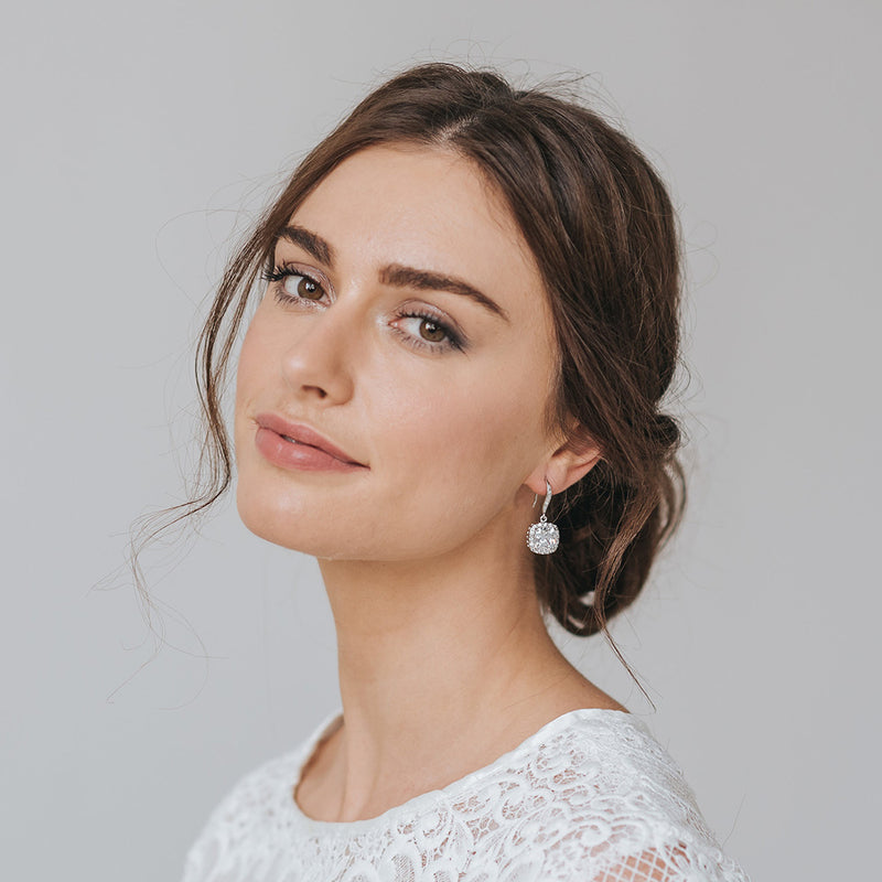 Bryony square cut CZ drop earrings (silver) - Liberty in Love