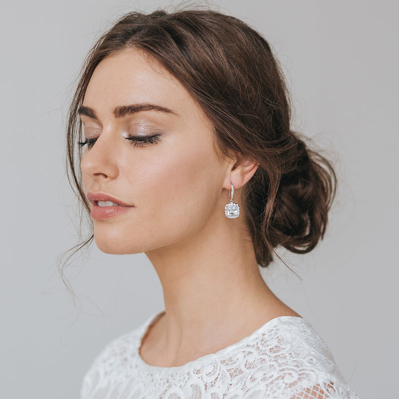Bryony square cut CZ drop earrings (rose gold) - Liberty in Love