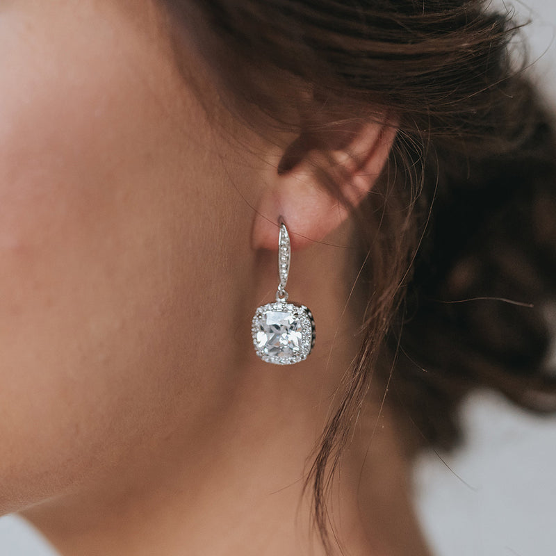 Bryony square cut CZ drop earrings (silver) - Liberty in Love