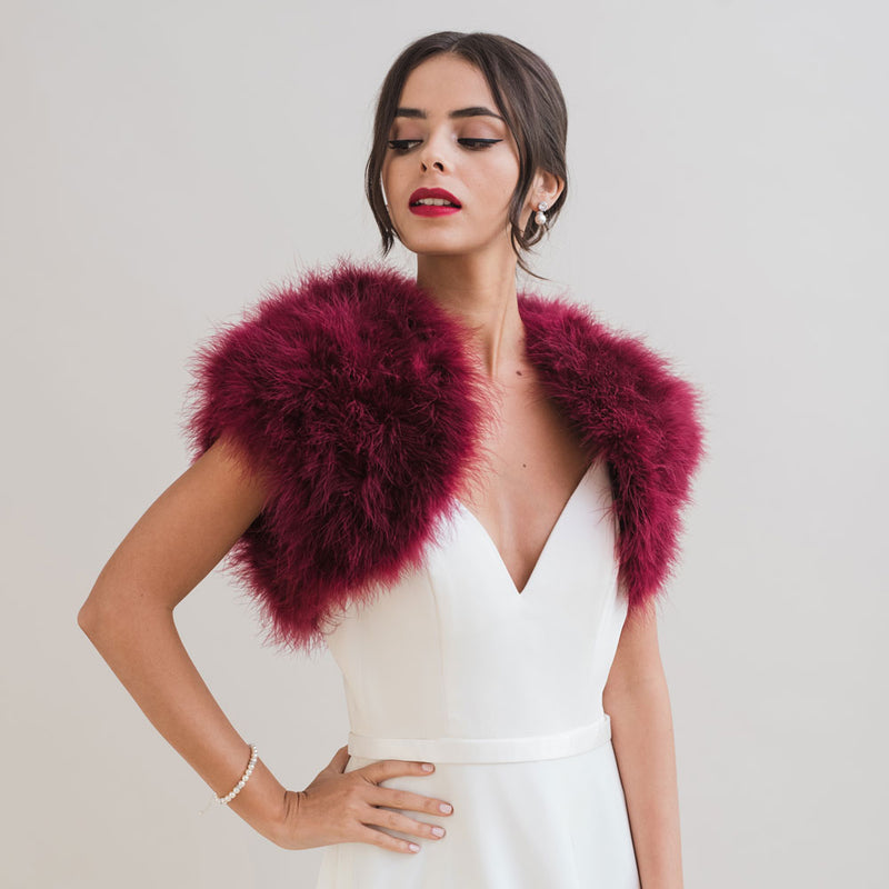 Burgundy feather bridal bolero - Liberty in Love
