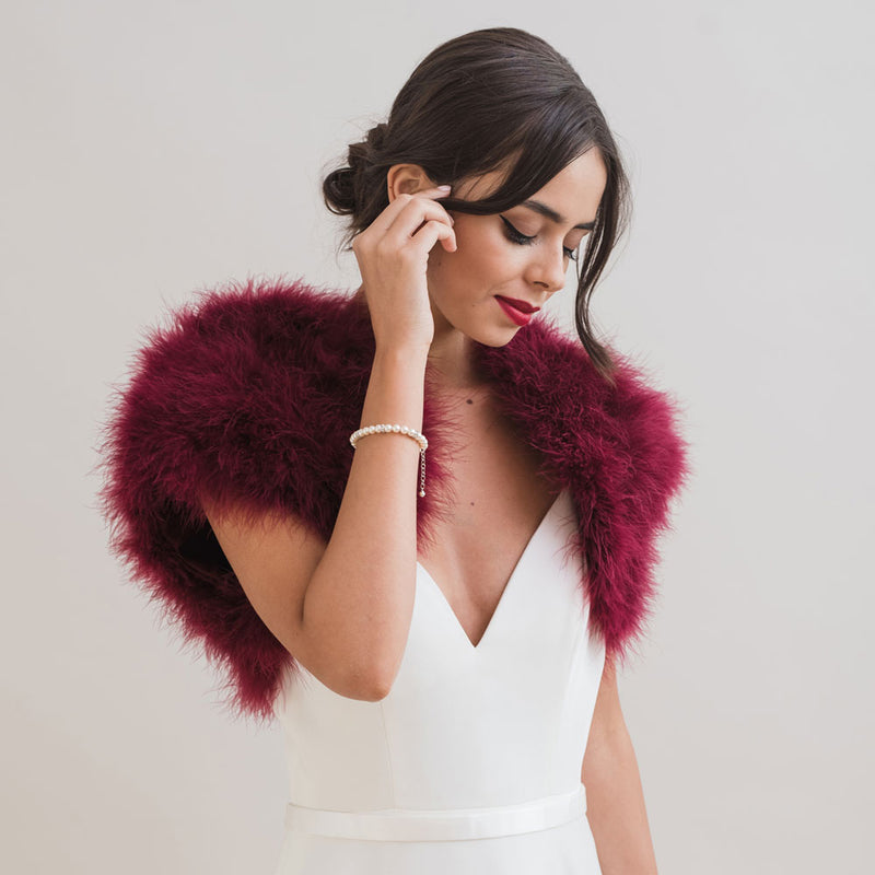 Burgundy feather bridal bolero Burgundy marabou shrug – Liberty