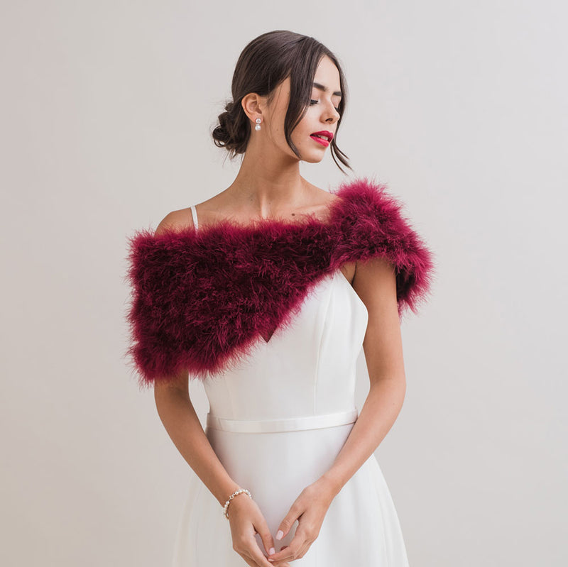 Burgundy feather bridal stole - Liberty in Love