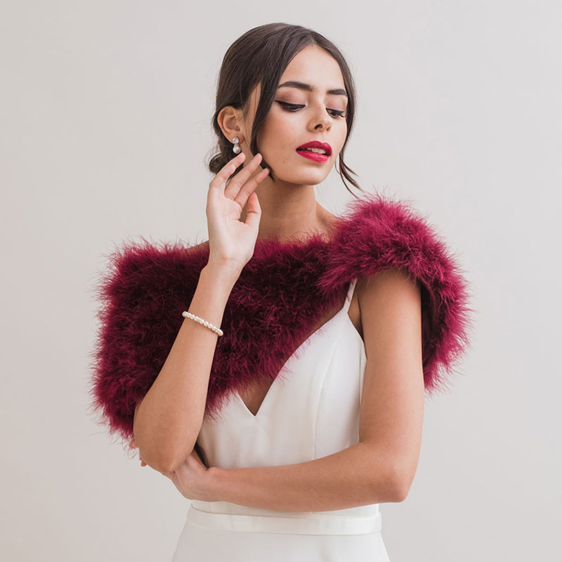 Burgundy feather bridal stole - Liberty in Love