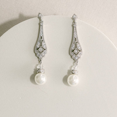 Cassia antique long drop pearl earrings (silver) - Liberty in Love