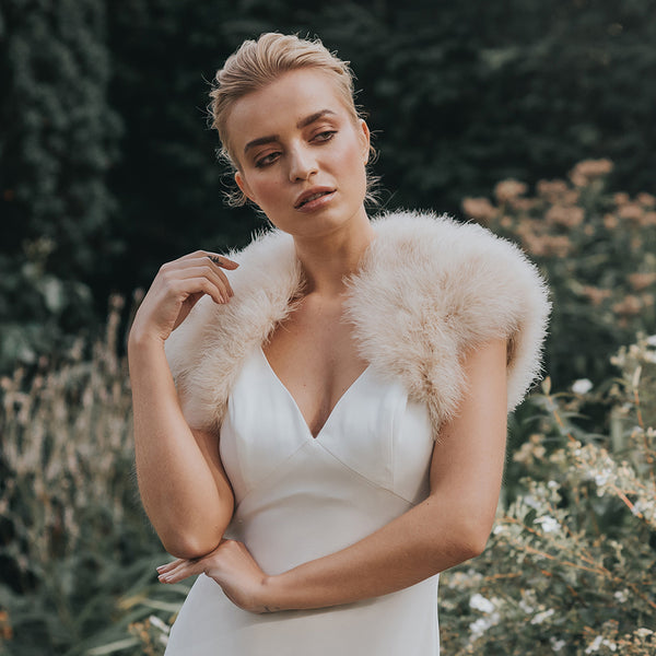 champagne bolero for wedding dress BABARONI Tulle Lace Ivory/Champagne Wedding Dresses A-line Off Shoulder Short Sleeve With Slit Sweep Train, Ivory/Champagne / US0