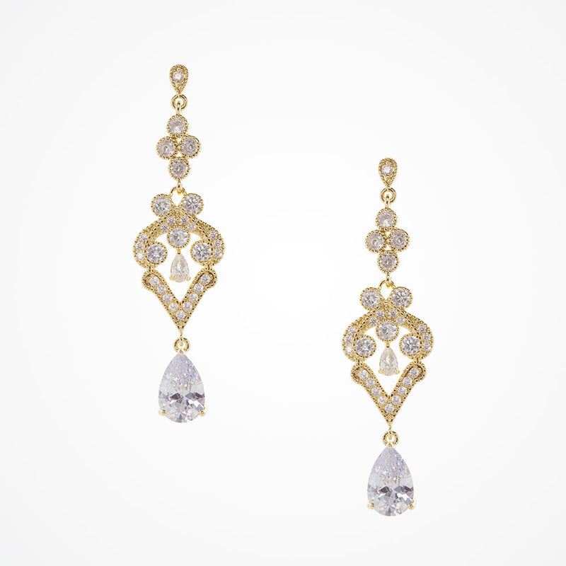 Chiara chandelier CZ teardrop earrings (gold) - Liberty in Love
