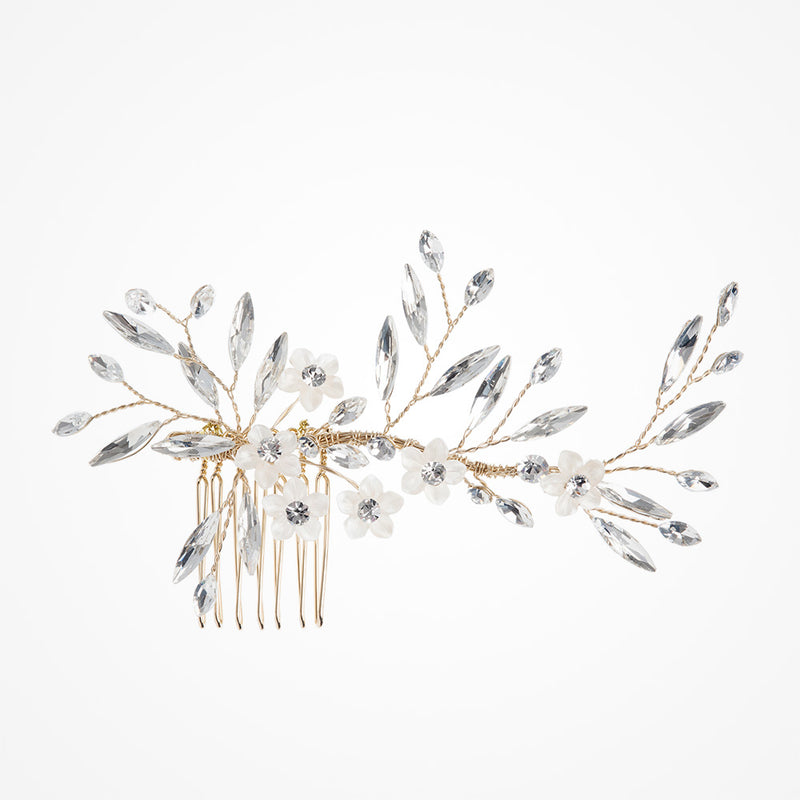 Chloe crystal leaves hair comb (gold) - Liberty in Love