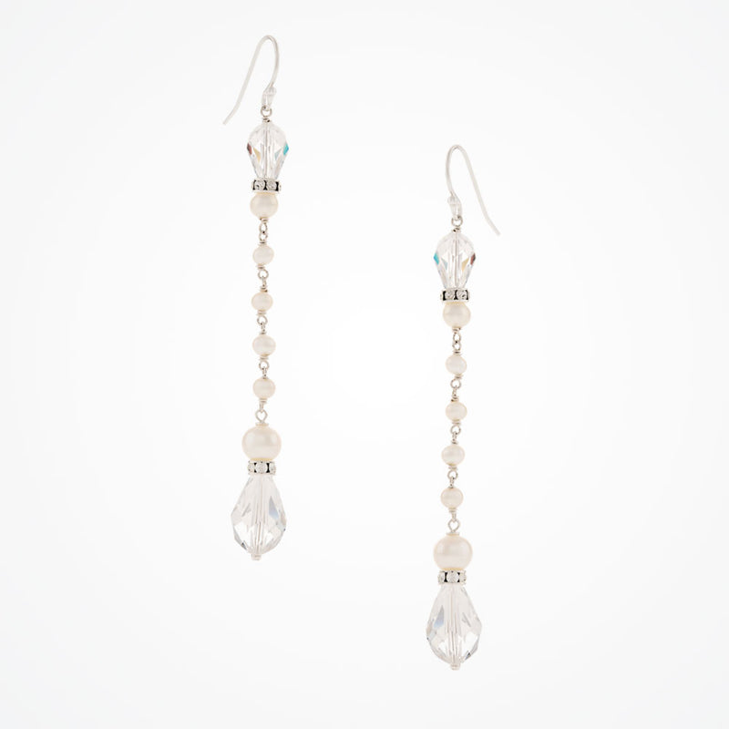 Christine long drop pearl and crystal briolette earrings - Liberty in Love