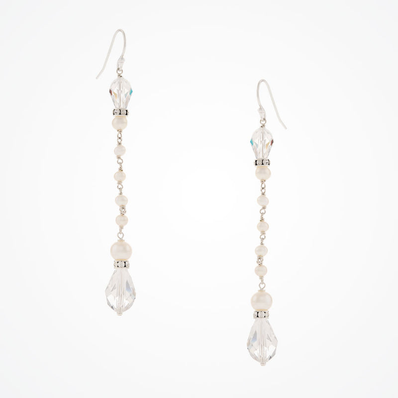 Christine long drop pearl and crystal briolette earrings - Liberty in Love
