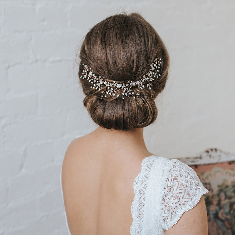 Coco crystal and pearl antique gold headpiece - Liberty in Love