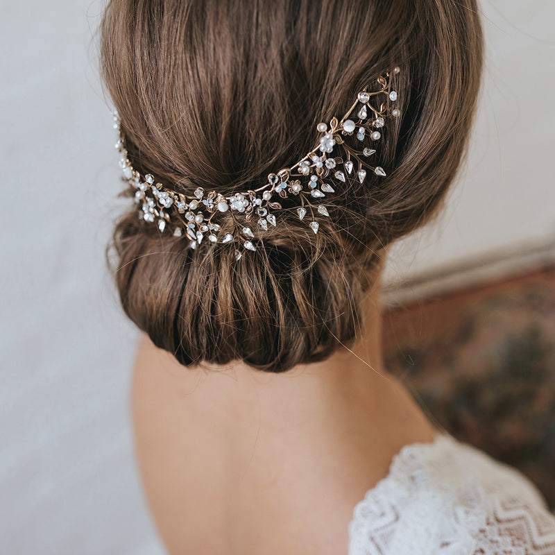 Coco crystal and pearl antique gold headpiece - Liberty in Love