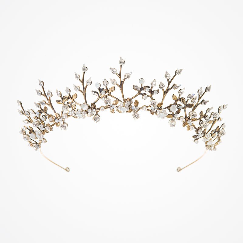 Coco crystal and pearl antique gold headpiece - Liberty in Love