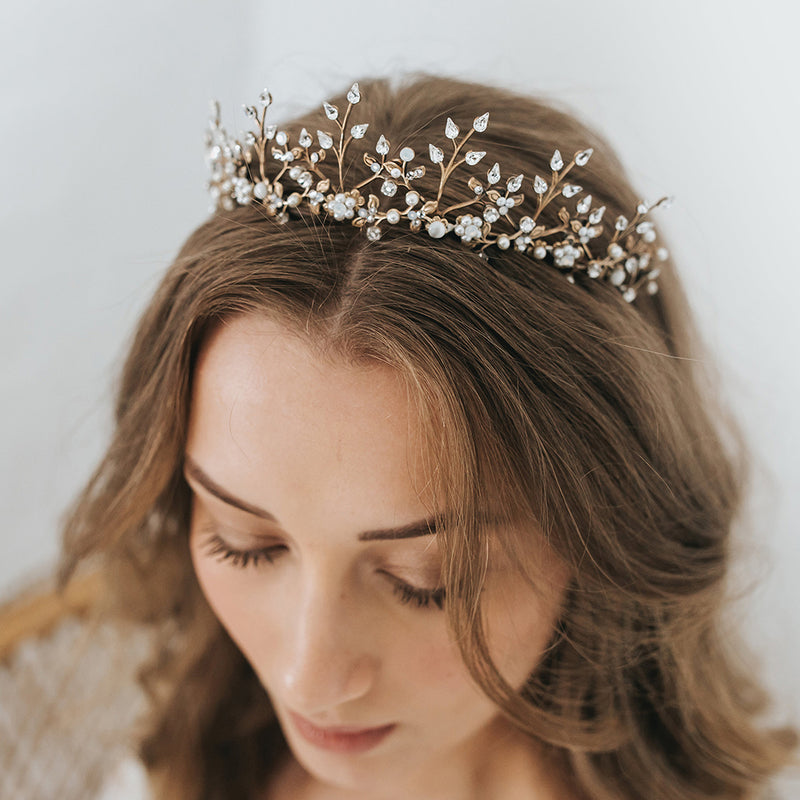 Coco crystal and pearl antique gold headpiece - Liberty in Love