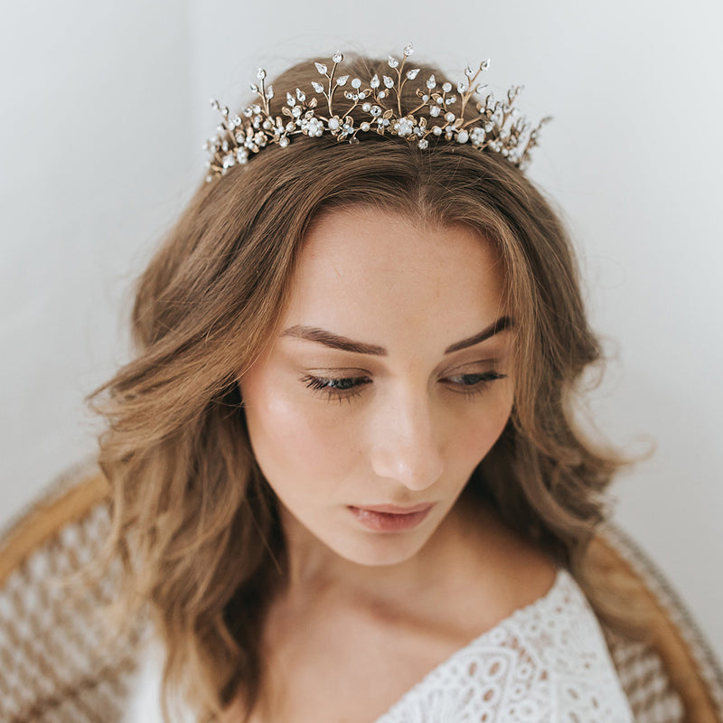 Coco crystal and pearl antique gold headpiece - Liberty in Love