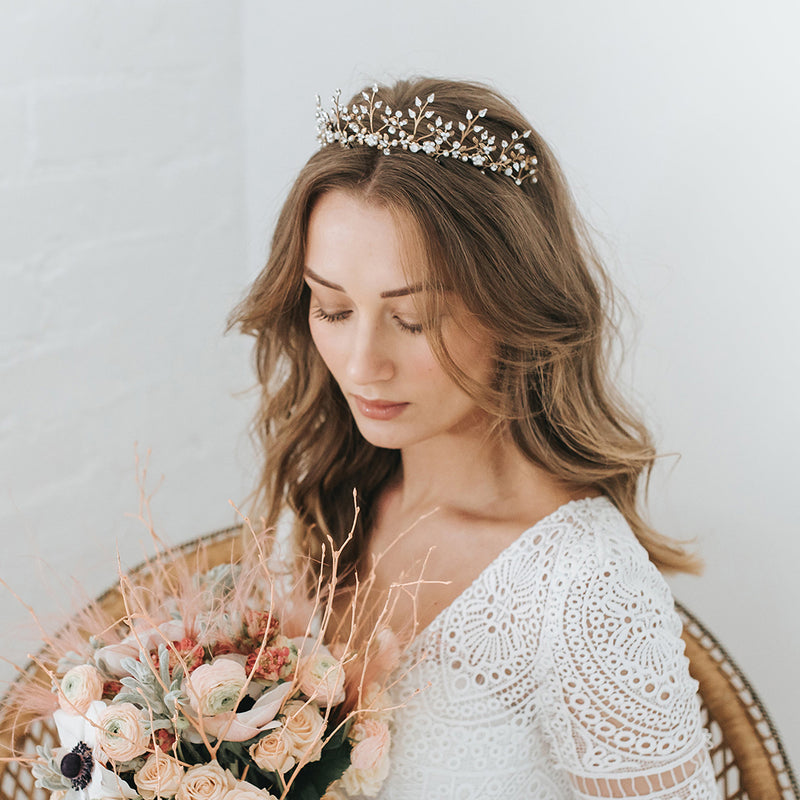 Coco crystal and pearl antique gold headpiece - Liberty in Love